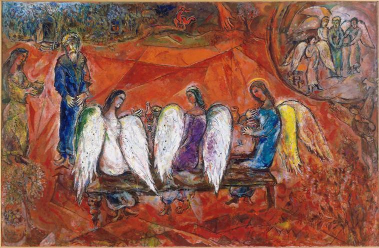 Abraham et trois anges contemporain Marc Chagall Peintures à l'huile